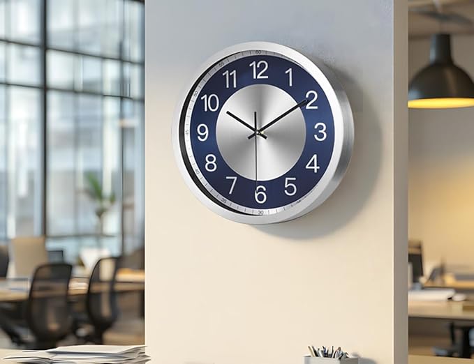 Silent Wall Clock Battery Operated,Modern Metal Wall Clock Decorative for Living Room/Kitchen/Home/Office/School,12 inch
