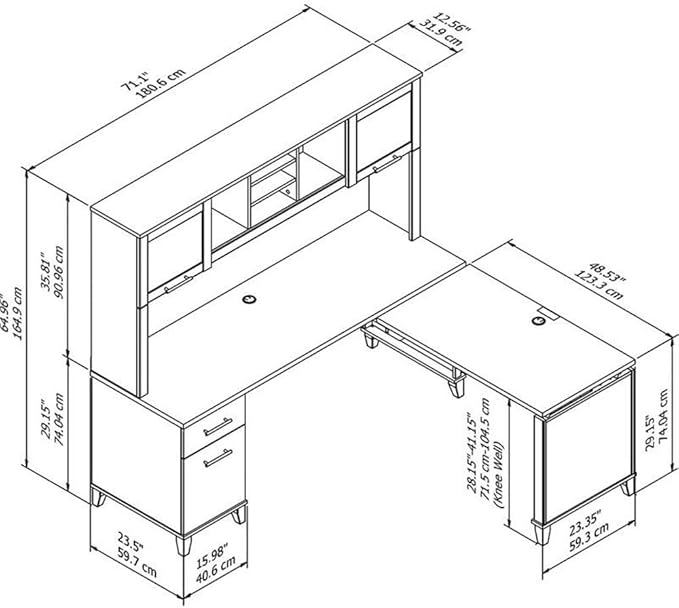 Bush Home Somerset 72W 3 Position Sit to Stand L Shaped Desk with Hutch in Storm Gray | Adjustable Height Table for Home Office