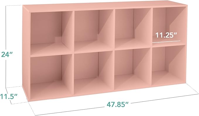 Best Choice Products Kids Bookcase 8-Cube Storage Organizer, 11in Shelf Opening, Bookshelf, Toy Storage, Customizable w/ 3 Removable Back Panels – Light Pink