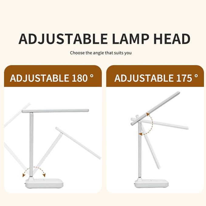 Rechargeable Desk Lamp, Small Desk Light with 3 Color Temperatures & Stepless Dimming, Battery Powered Table Lamp for Home Office, Eye-Caring Study Lamp with USB-C Charging Port (FOLD-688A)
