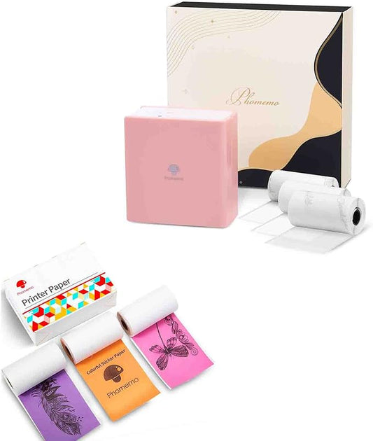 Phomemo Mini Pocket Printer- M02 Portable Thermal Tiny Photo Printer with 6 Rolls Paper, for Home, School, Office, Compatible with iOS and Android, Pink