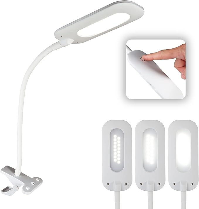 OttLite Flexible Soft Touch LED Clip Lamp with ClearSun LED Technology - Sturdy Clip Light is Dimmable & Flexible - Travel-Friendly & Portable Reading Lamp for Home, Desks, Tables, & Bookshelves