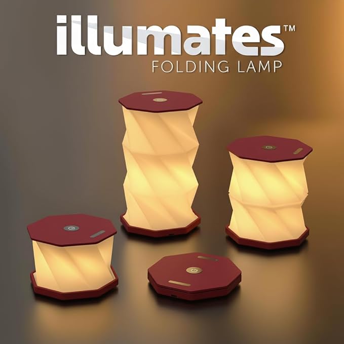 Origami Expanding Foldable LED Desk Lamp – USB Rechargeable & Portable - Dimmable Touch Control Light with Adjustable Height up to 5 1/2 for Office, Travel, Bedside - Sleek & Modern Design (Wine)