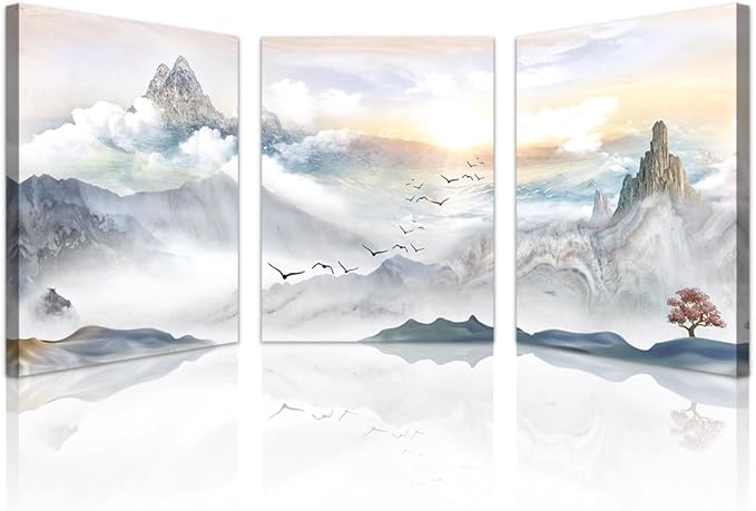 Lapremoly Large size Canvas Wall Art For Living Room Wall Decor For Bedroom Kitchen 3 Piece Abstract Mountain Landscape Painting Artwork Framed Canvas Prints Modern Office Pictures Home Walls Decor