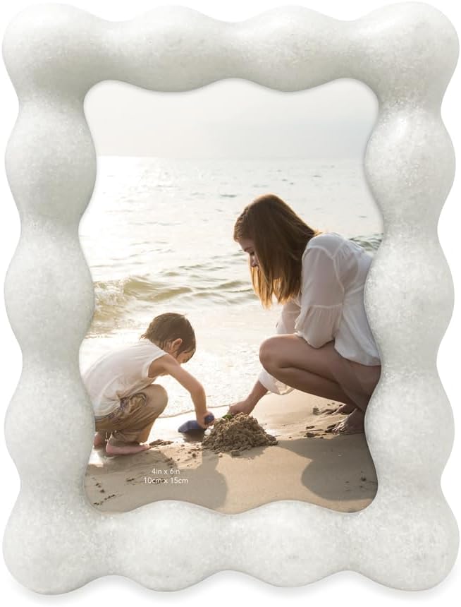 Isaac Jacobs 4x6 White Resin Picture Frame, Elegant Undulating Curve Design for Tabletop & Wall Display Photo Frame, Home Décor, Art, Photo Gallery (4x6, White) (Pack of 2)