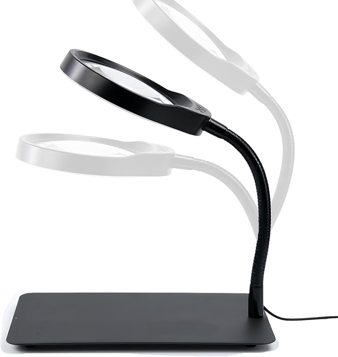 10X Magnifying Glass with Light and Stand,Dimmable Flexible Magnifying Craft Ligh, LED Lighted Magnifier Hands Free for Close Work Craft Reading Painting Hobby (Black-04)