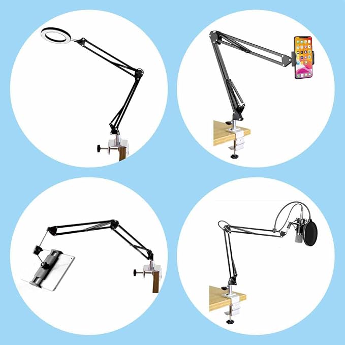 Replacement Clamp for 1/2” Base Magnifying Lamp，Desk Lamp，Magnify Lamp，Swing Arm Lamp，Phone Mount，Ipad Mount，Tablet Holder，Mic Holder (Silver)