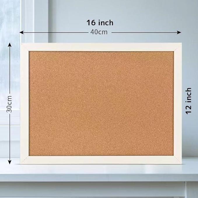 Cork Board Bulletin Board 16" X 12", Wall Mounted White Oak Wood Finish Frame Corkboard for Office Home and School, Hanging Pin Board Message Board or Vision Board Decoration