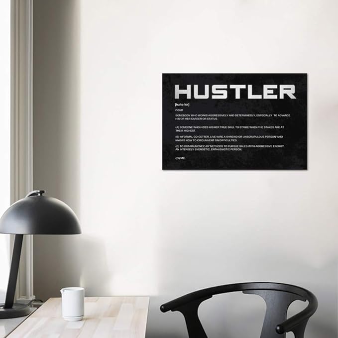 Inspirational Canvas Wall Art Motivational Painting Hustler Noun Inspiring Entrepreneur Quotes Modern Hustle Inspiration Posters Prints Decorations for Home Office Framed (12”Hx16”W)