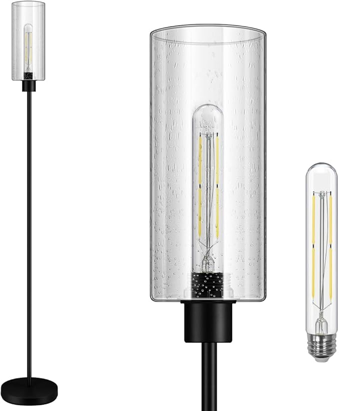 BoostArea Modern Standing Floor Lamp with Seeded Glass Shade, Simple Design, Tall, for Bedroom, Office, Kids Room, Reading