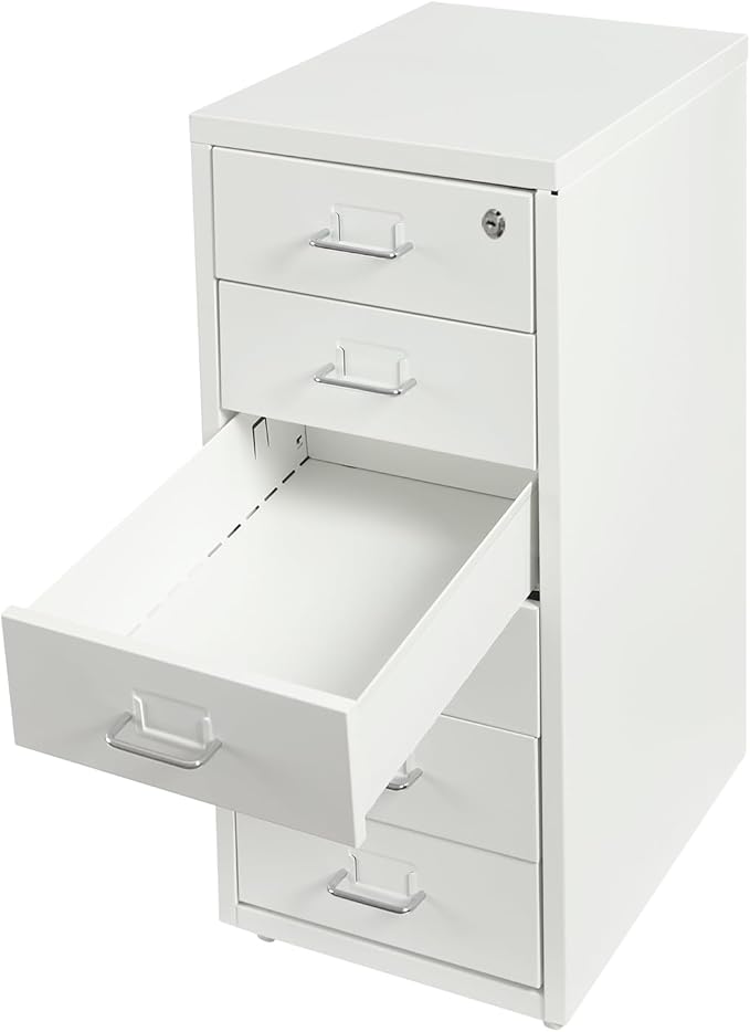 6 Tiers Metal File Cabinet with 6 Drawers Vertical Filing Cabinet with Lock & Wheels Freestanding Locking Storage Cabinet for Home Office, 11 * 16 * 27in (White)