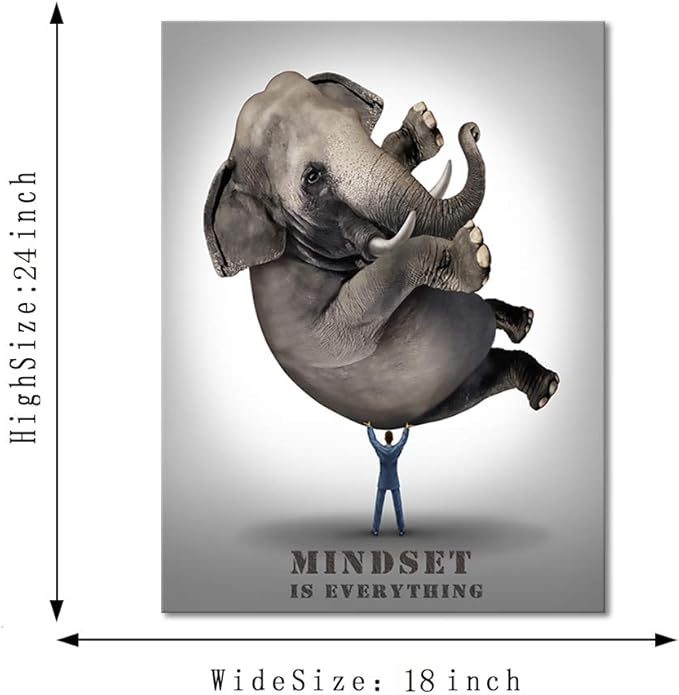Mindset Is Everything Inspirational Canvas Wall Art Entrepreneur Quote Poster Print Positive Affirmation Motivational Office Wall Decor Leadership and Business for Bedroom Frame Easy to Hang-18"Wx24"H