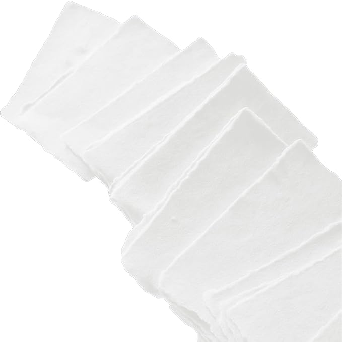 Handmade White Deckle Edge Blank Paper - 2x3 Inch Package of 50 - Mixed Media Loose Leaf Paper for Placecards, Vow Cards, Thick 150 GSM