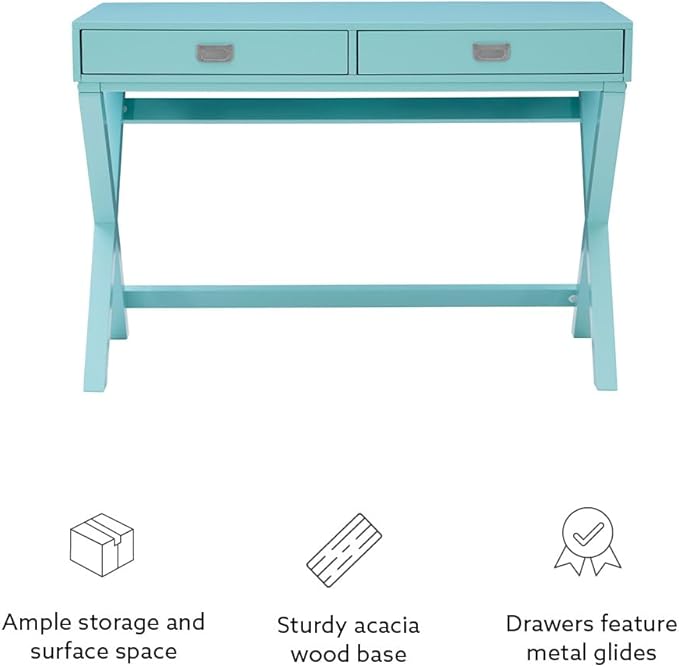 Linon Home Décor Jaycee Blue Writing Desk, 20"D x 44"W x 30"H, Blue