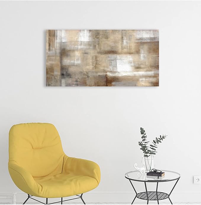 Vintage Abstract Canvas Wall Art - Brown, White, Grey - Living Room, Bedroom Decor - 20" X 40"