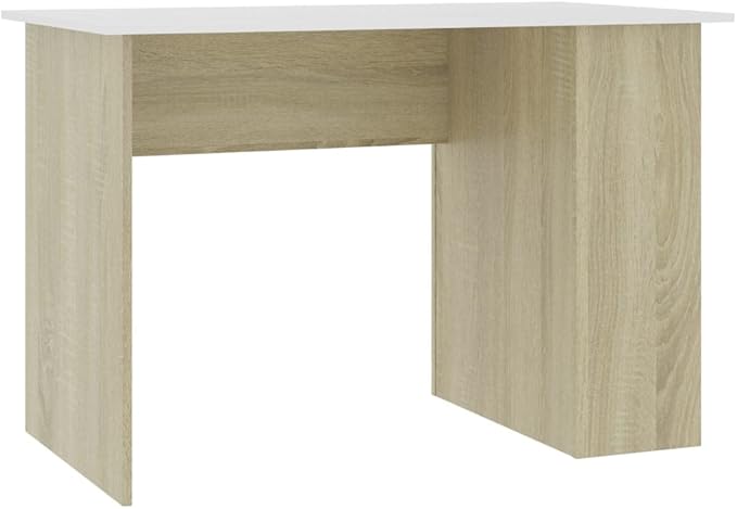 Modern Writing Desk Table with 2 Shelves, Study Computer Desk for Home, White and Sonoma Oak 43.3"x23.6"x28.7" Engineered Wood