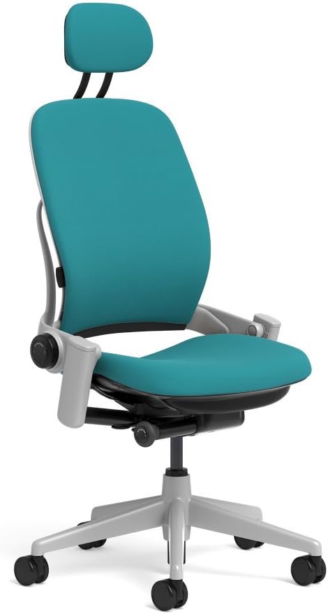 Steelcase Leap Task Chair: Platinum Base - Armless - Headrest - Hard Floor Casters