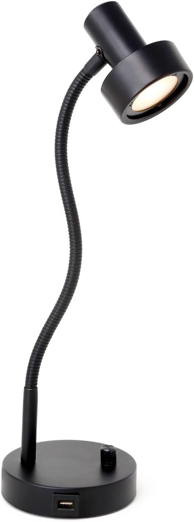O’Bright Dimmable LED Desk Lamp with USB Charging Port (5V/2A), Full Range Dimming LED, Table Lamp with USB Charger, Flexible Gooseneck, Office Desk Lamp/Bedside Lamp, Vintage Design (Black)