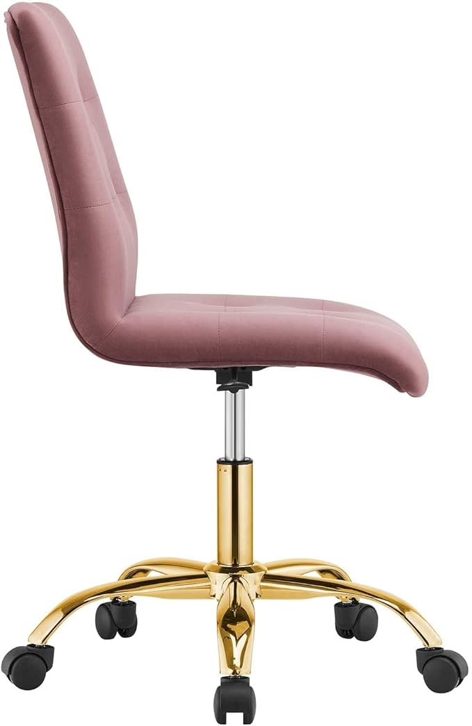 Modway Prim Armless Performance Velvet Office Chair in Gold Dusty Rose