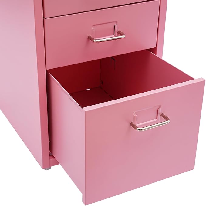 Metal File Storage Cabinet,Side Storage Organizer,Freestanding Storage Unit,Metal Garage Storage Drawer,Storage Cabinet with 5 Drawers and Wheels for Office,Home,School，Pink,11 * 16.1 * 27.1in