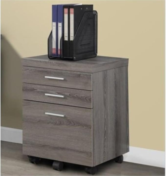Atlin Designs 3 Drawer File Cabinet, Dark Taupe Finish, 26" H x 18" W x 19" D, Reclaimed Wood-Look, Includes Castors, Home Office Storage Furniture