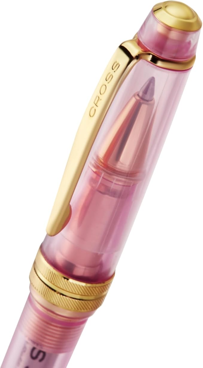 Cross Bailey Light Translucent Pink Sapphire Resin Rollerball Pen - Professional Pen for Effortless Writing - Journaling, Note-Taking & More - Black Ink - Easy Handling - Includes Gift Box