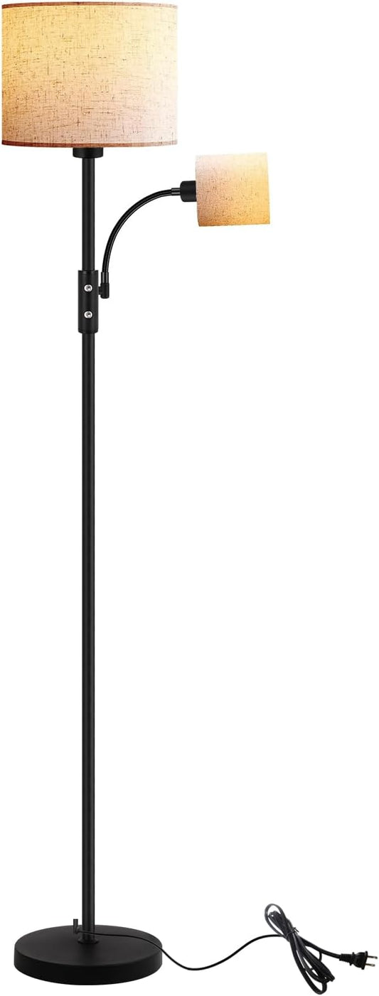 Floor Lamps for Living Room, Modern Floor Lamp with Reading Lamp, 62" Tall Standing Lamp, Beige Lampshades, Simple Pole Lamps for Bedroom/Office/Kids Room/Den(Bulbs Not Including, E26/E12 Base)
