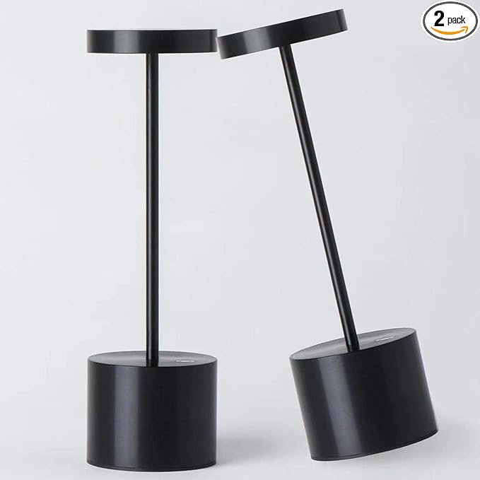 2Pack Cordless Table Lamp, Rechargeable LED Battery 5000mAh Metal USB Portable Powered Desk Lamp, 3 Levels Brightness Light for Restaurants Outdoor (2pack 10.25in Black)