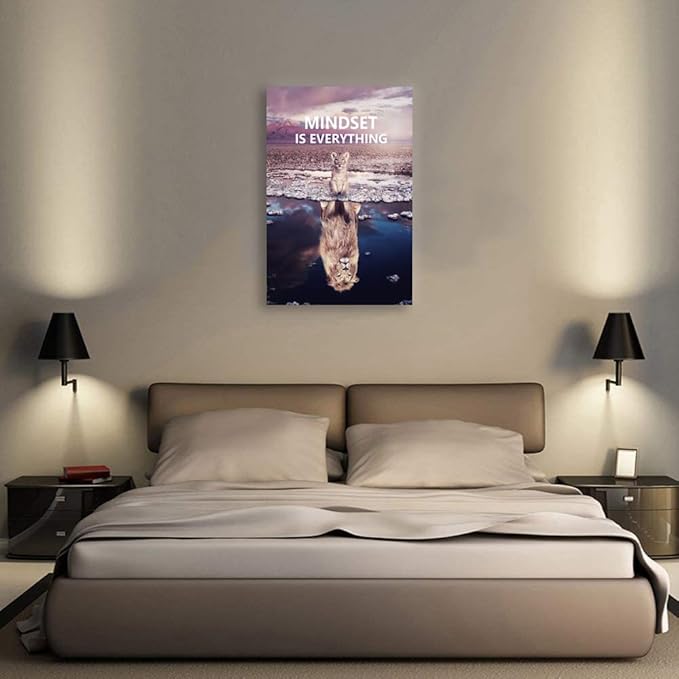 Inspirational Canvas Wall Art Little Lion Big Lion Mindset is Everything Canvas Poster Printing Artwork Inspirational Entrepreneur Art Office Wall Decoration Frame Ready to Hang[24''W x 36''H]