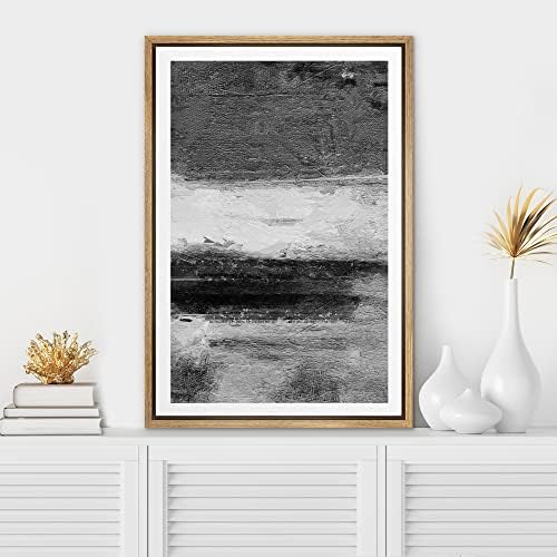 SIGNWIN Framed Canvas Print Wall Art Dark Gray White Paint Stroke Landscape Abstract Shapes Illustrations Modern Art Minimal Relax/Calm Multicolor for Living Room, Bedroom, Office - 16"x24" Natural
