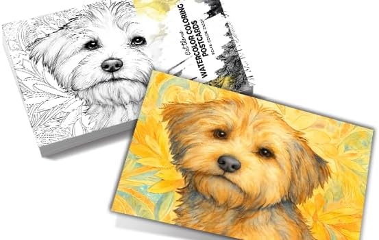 Artwink Watercolor Coloring Cards – Dog Theme, 15 Sheets (5x7 Inches, 300gsm), Works with Watercolor, Colored Pencils, or Markers, Great for Coloring Book Lovers & Watercolor Painting Practice