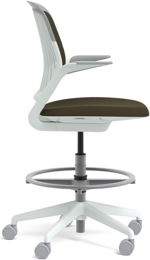 Steelcase White Base with Hard Floor Casters Cobi Stool, Root Beer