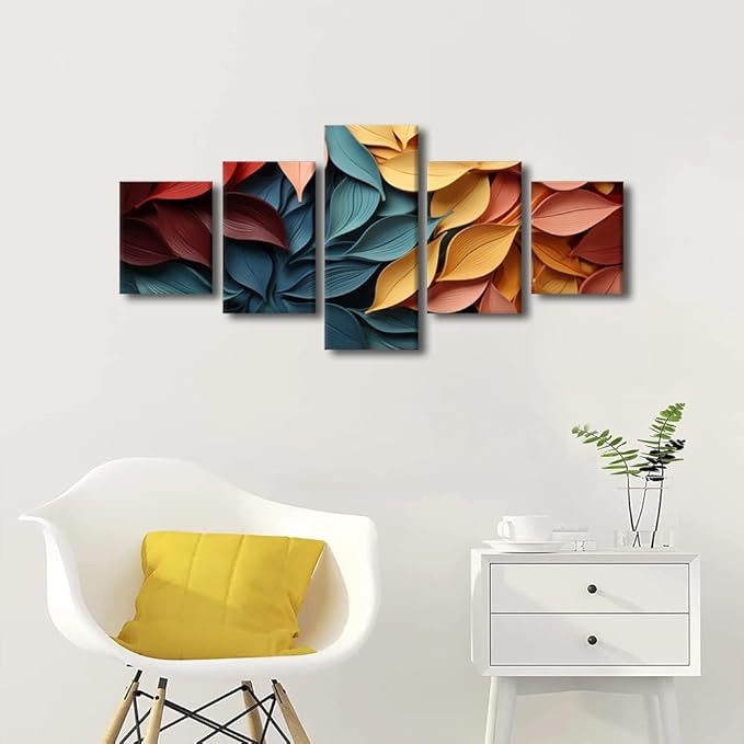 Modern Canvas Wall Art Decor for Living Room Wall Art Creative Autumn Leaves Poster Printing Artwork 5 Panel Home Wall Art for Men Lady Bedroom Office Wall Decor Stretched Ready to Hang 50x24 in
