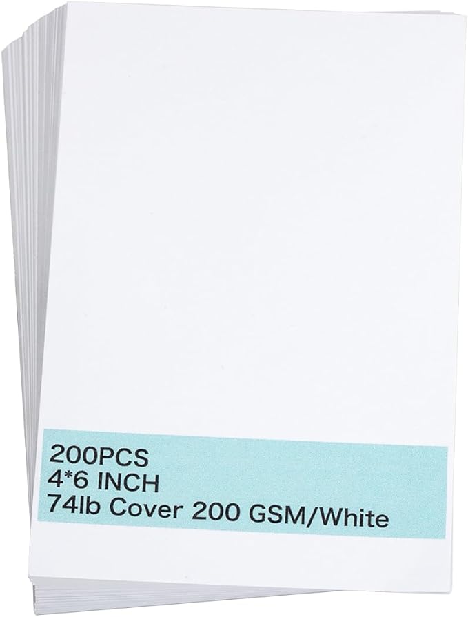 200 Sheets 4" X 6" White Cardstock, Heavyweight Cardstock Sheets Blank Invitation Paper Greeting Cards Printable, 75lb Cover 200 GSM/White