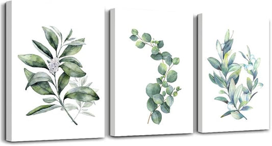 Green leaves Plants Canvas Wall Art for Living Room modern Bathroom Wall Decor for Bedroom Kitchen Home Decorations 3 panel Watercolor painting Canvas Prints Posters Artwork office mural Art works