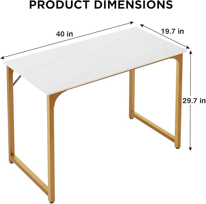 Computer Desk, 39 Inch Office Desk with Metal Frame, Home Office Desk, Modern Simple Style for Small Space Home Office, Living Room, Bedroom, White Gold