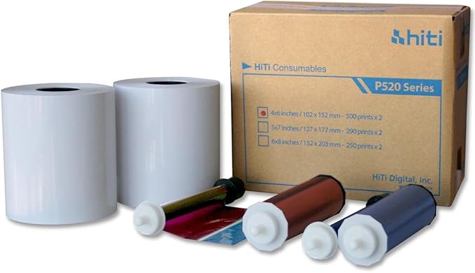 HiTi 4x6" Media for Photo Printer P520 & P520L - 2 Pack (4 Rolls & 4 Ribbons - 2 Thousand Prints Total)