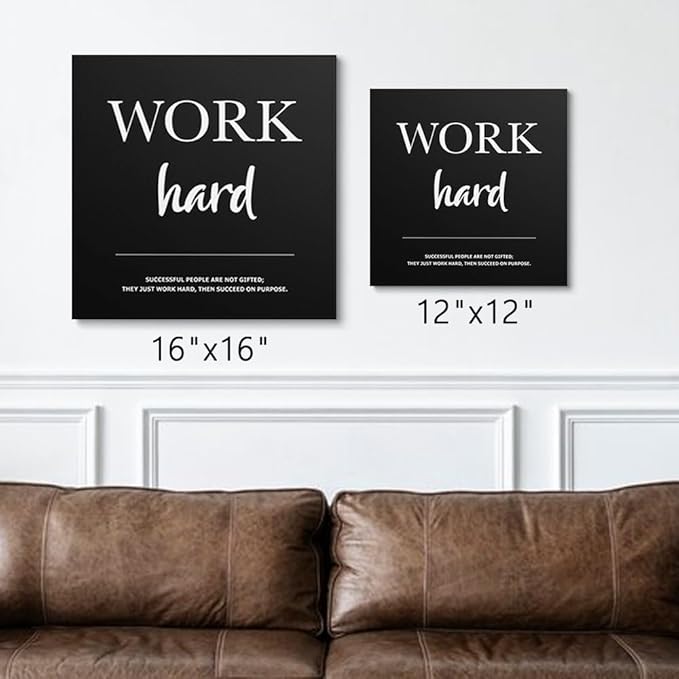 GUBIYU Framed Canvas Wall Art Positive Quote Poster, Black Inspirational Wall Decor Positive Motivational Set of 6 Prints,Work Hard Prints, Inspirational Wall Art Prints, Dorm Wall Decor Art 16"x16"