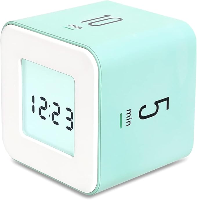 mooas Multi Cube Timer Clock (Mint) Rotating Flip Gravity Sensor Time Management Digital LED Clock & Timer 1, 3, 5, 10 min Setting ADHD Desk Office Productivity Kids Workout Kitchen