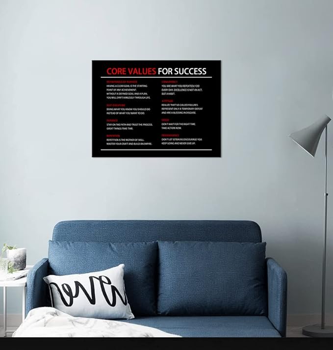 Inspirational Canvas Painting Wall Art Core Values Quote Motivational Wall Art Inspiring Poster Positive Motivational Framed Artwork Prints Picture for Living Room Office [18''Wx 24''H]