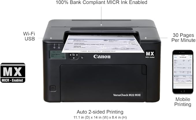 VersaCheck M22 MXE MICR Check Printer and VersaCheck X9 Platinum 5-User Check Printing Software Bundle