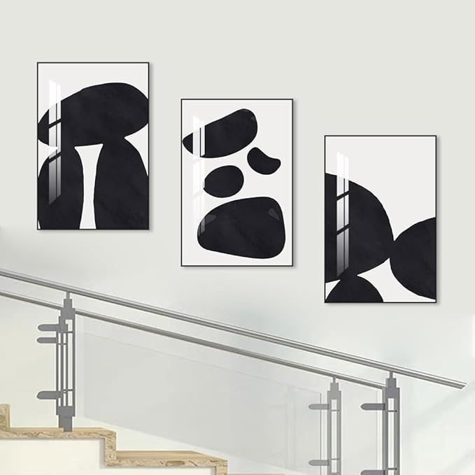 Abstract Wall Art Prints, Framed Wall Art for Living Room, Bedroom, Dining Room, Nursery, Office, Kitchen, Bathroom (Black, 16"X 24" X 3 panel)