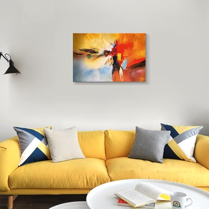 Yellow Decor Canvas Wall Art Abstract Art Paintings Red Warm Colors Graffiti on White Background Modern Artwork Decor for Living Room Bedroom Bathroom 30x20in