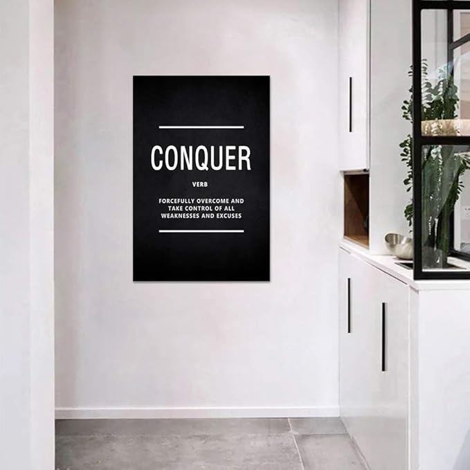 Office Wall Art Conquer Verb Inspirational Motivational Posters Prints on Canvas Inspiring Entrepreneur Quotes Inspiration Motivation Pictures Prints Artwork Home Office Wall Decor Framed (12”Wx16”H)