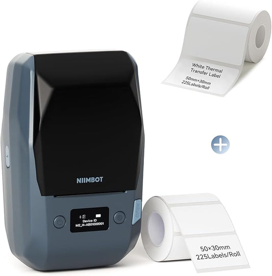 NIIMBOT M2 Thermal Transfer 2Inch Bluetooth Label Maker with 50×30mm White Label Tape for Office Small Business School Home Cable Storage, Compatible with Phones & PC