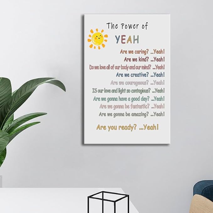 WYJDFART Motivational Wall Decor “The Power of Yeah” Positive Psychological Suggestion Inspirational Posters for Home Children's Bedroom Psychotherapy Room School Framed Ready to Hang [12" W X 18" H]