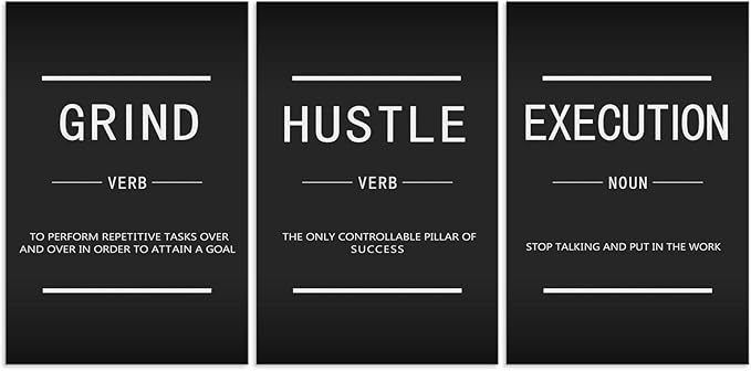 3 Pieces Grind Verb Hustle Verb Execution Noun Inspirational Wall Art Canvas Print Office Decor Inspiring Framed Prints Motivational Quotes for Wall Art Living roomDecor Ready to Hang[72''Wx 36''H]