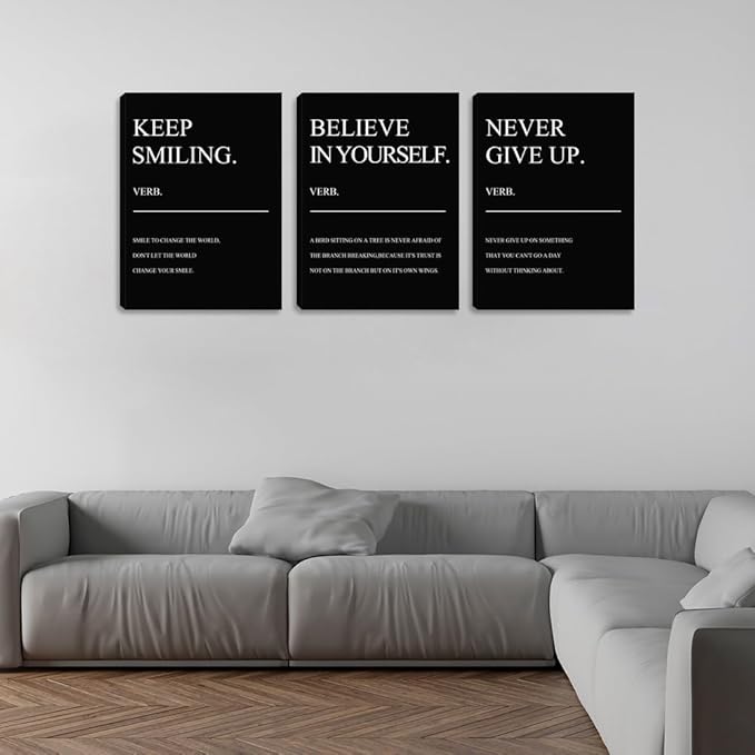 Motivational Prints 3 Pieces Framed Canvas Wall Art Inspirational Positive Quote Black Office Wall Decor Poster Positive Wall Art Painting Picture Wall Decor Art for Bedroom Living Room (72" Wx36 H)