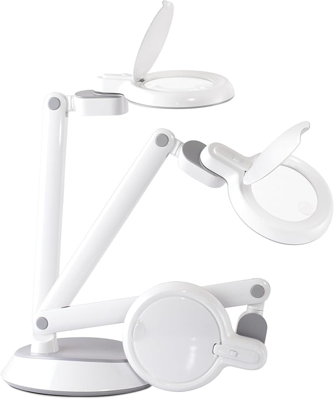 OttLite LED Space-Saving Magnifier Desk Lamp with Optical-Grade Magnification (White)