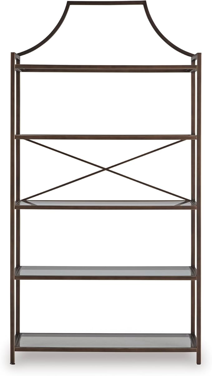 Signature Design by Ashley Bernonly Traditional Metal Etagere 72" Bookcase with 5 Glass Shelves, Metallic